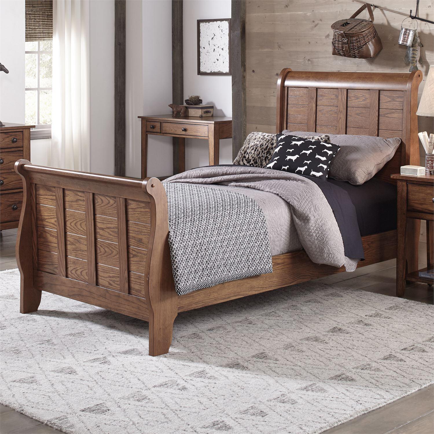 

    
Aged Oak Finish Wood Twin Sleigh Bed Grandpas Cabin (175-YBR) Liberty Furniture
