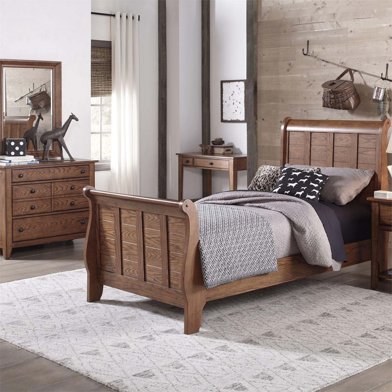 

    
Aged Oak Finish Sleigh Twin Bedroom Set 3Pcs Grandpas Cabin (175-YBR) Liberty Furniture
