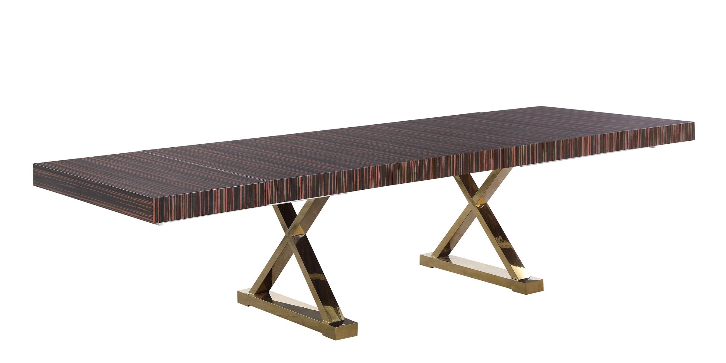 

    
Brown Zebra Wood Lacquer Extendable Dining Table Set 9 Excel &Capri 996 Meridian
