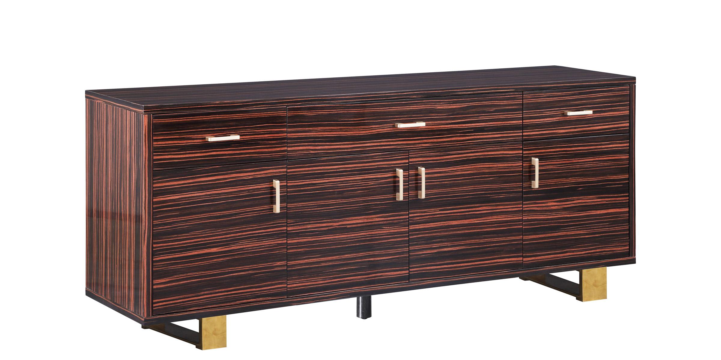 

    
Brown Zebra Wood Veneer Lacquer Sideboard Excel 357 Meridian Contemporary Modern
