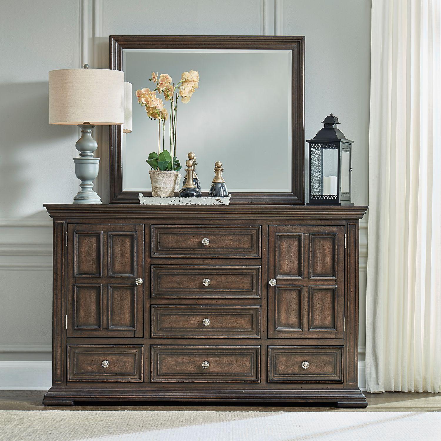 Transitional Dresser With Mirror Big Valley (361-BR) 361-BR-DM in Brown 