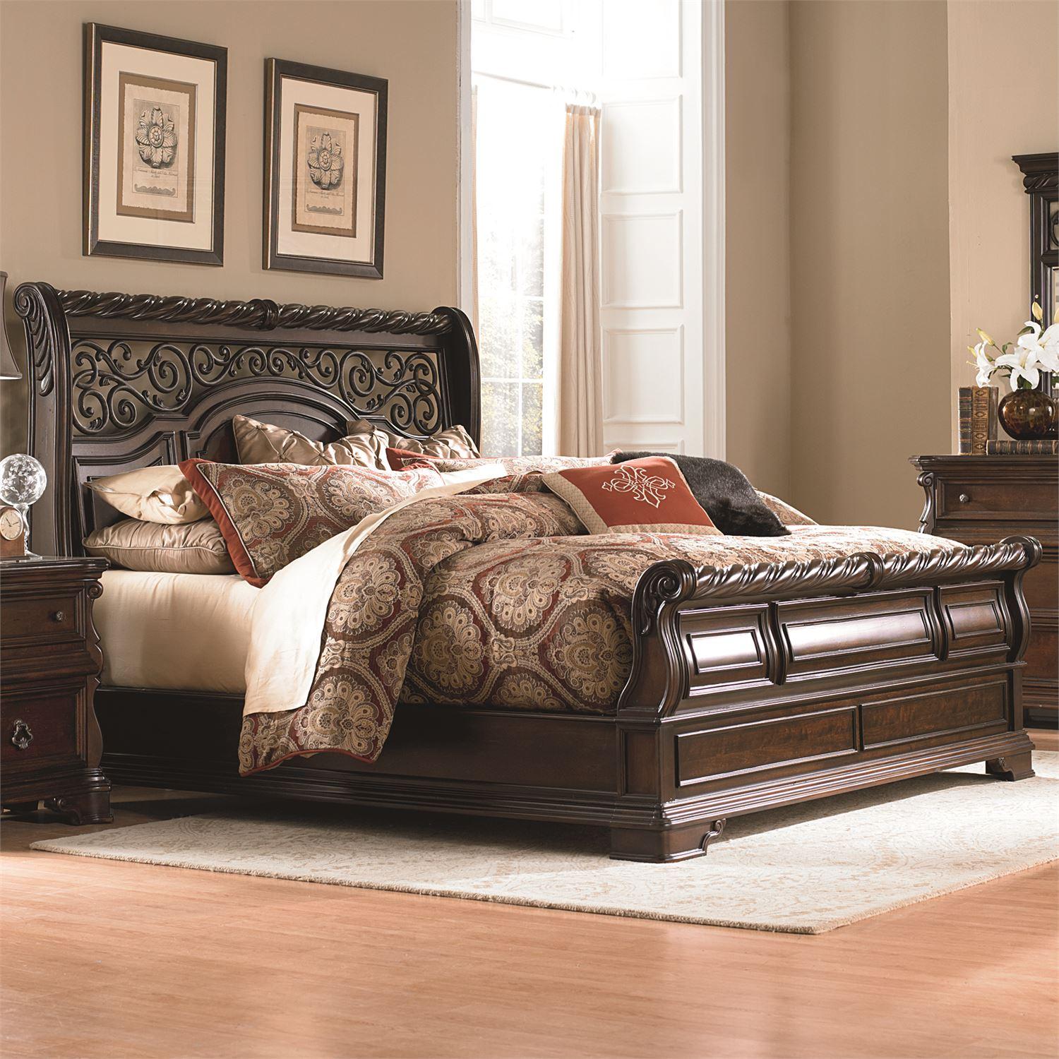 

    
Brownstone King Sleigh Bed Set 4 w/chest Arbor Place (575-BR) Liberty Furniture
