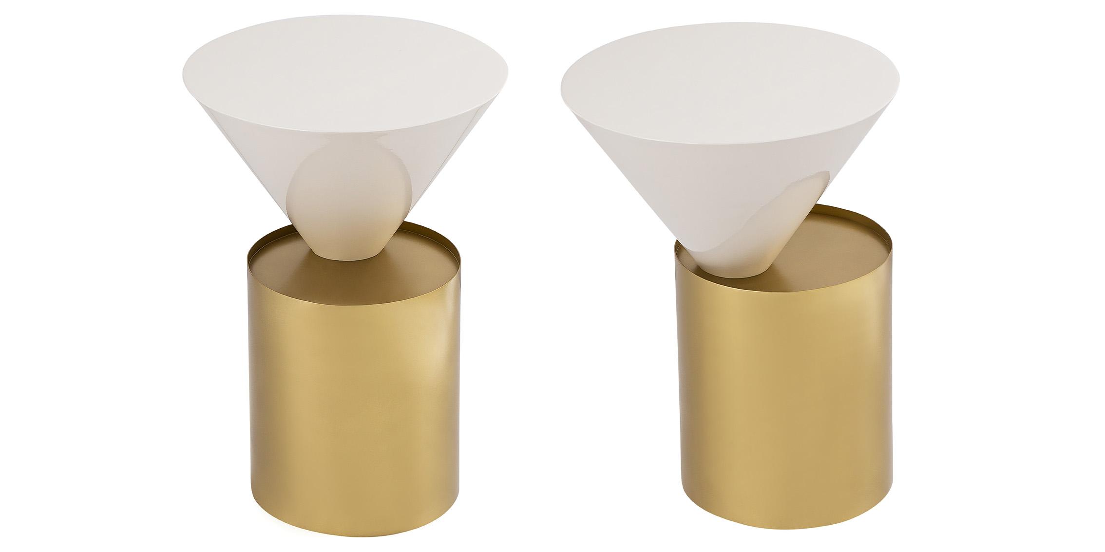 

    
Brushed Brass & White Metal End Table Set 2Pcs DAMON 268-E Meridian Modern
