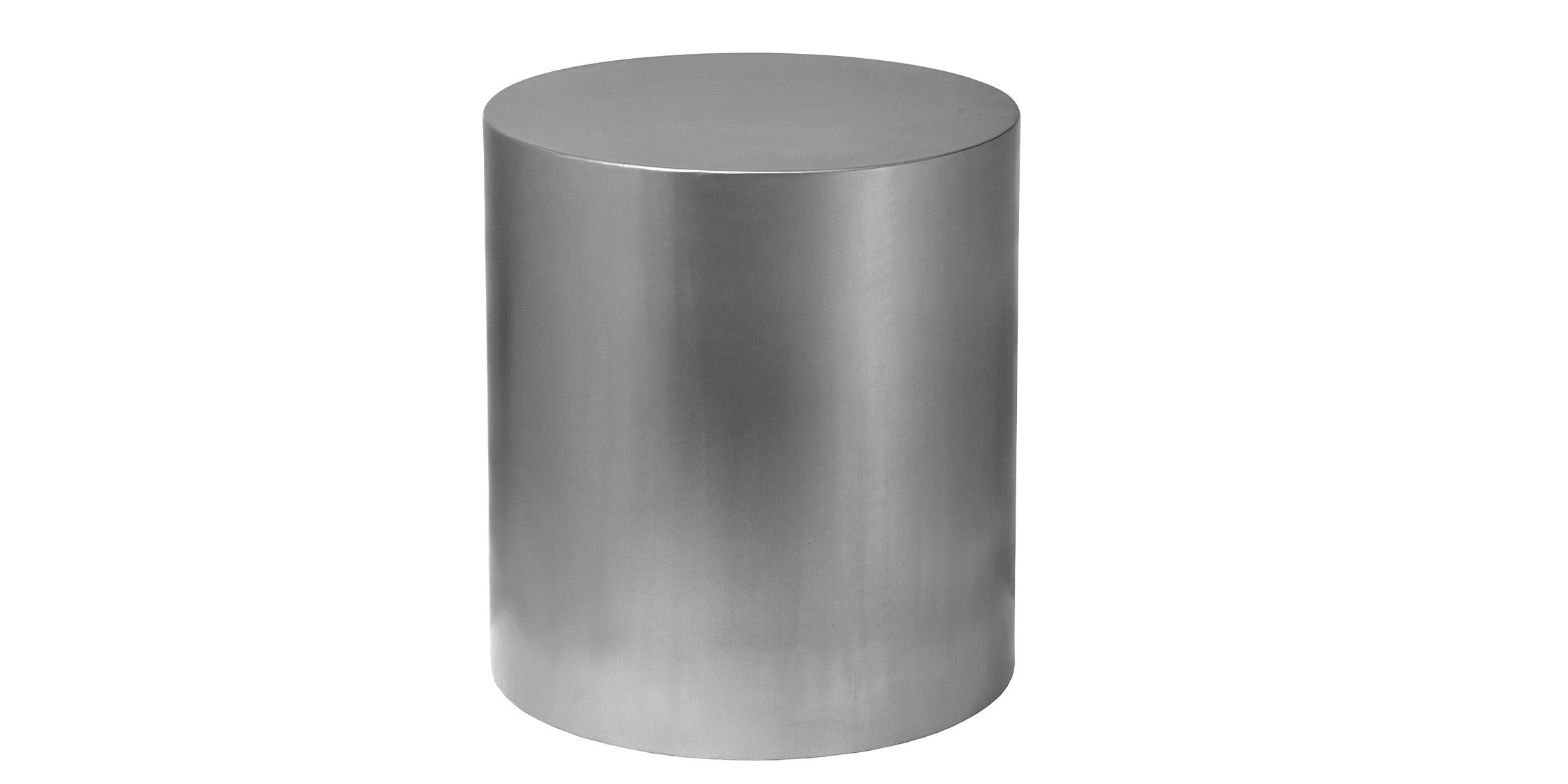 

    
Brushed Chrome Metal Round Coffee Table Set 2Pcs CYLINDER 297 Meridian Modern

