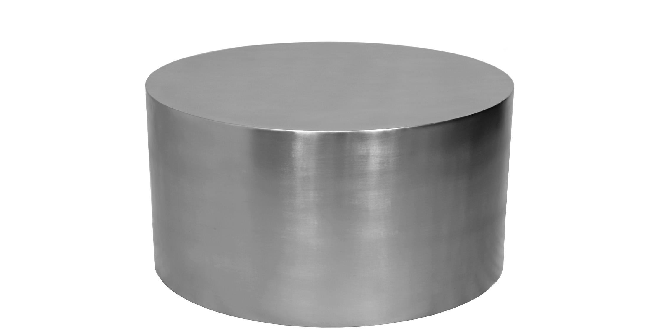 

    
 Photo  Brushed Chrome Metal Round Coffee Table Set 2Pcs CYLINDER 297 Meridian Modern

