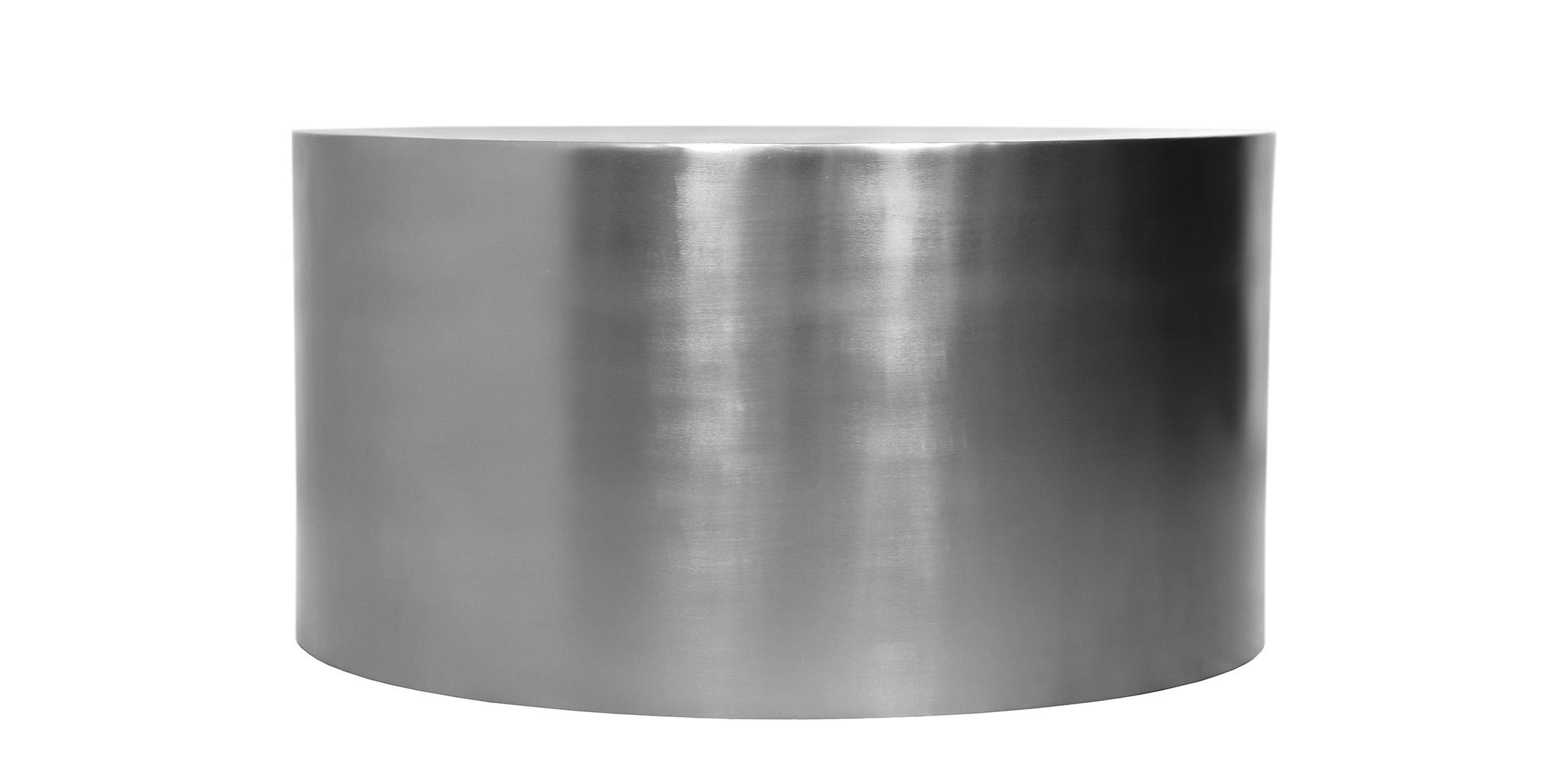 

    
 Order  Brushed Chrome Metal Round Coffee Table Set 2Pcs CYLINDER 297 Meridian Modern
