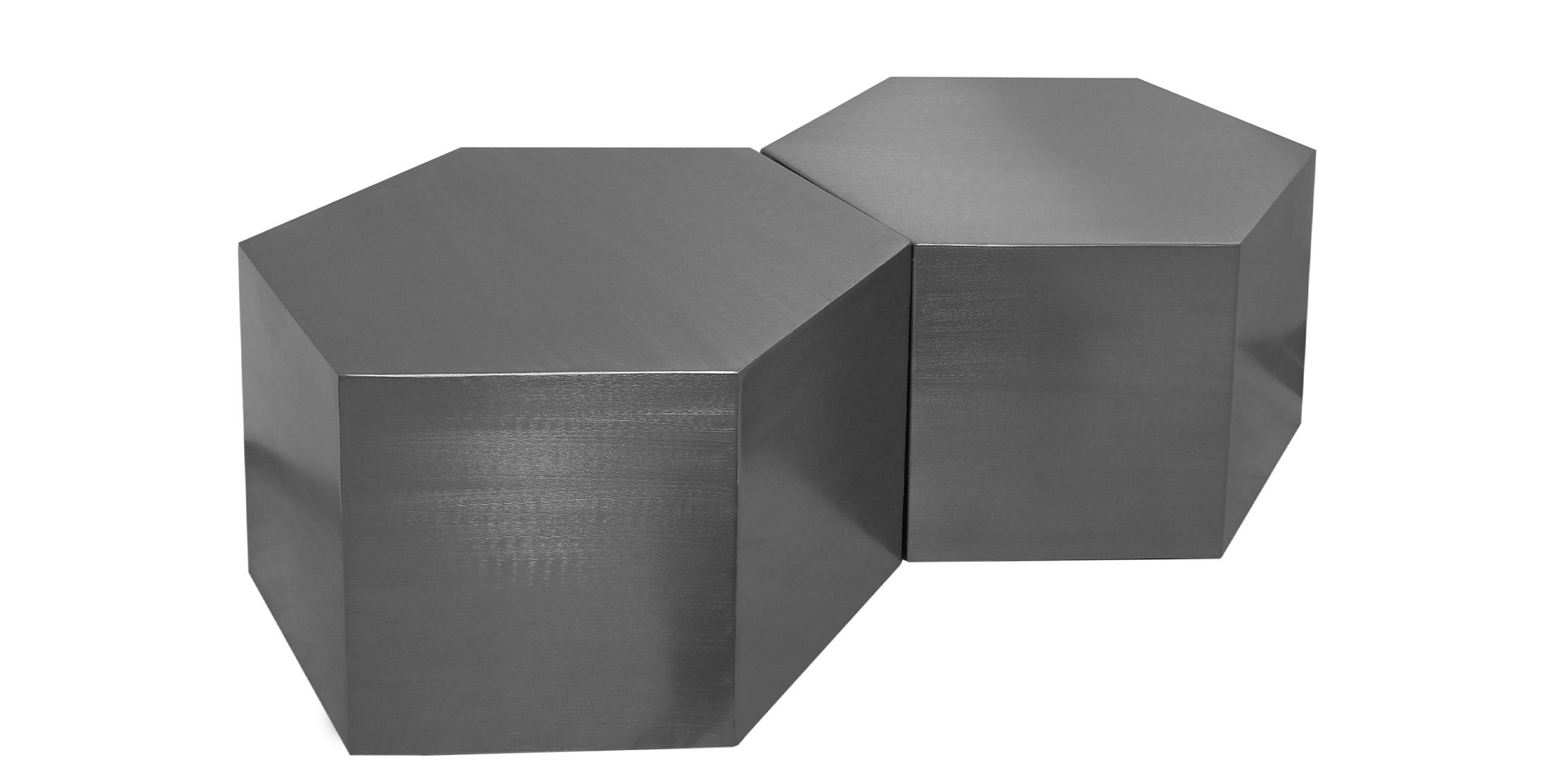 Contemporary, Modern Coffee Table Set HEXAGON 293-CT-2PC 293-CT-2PC in Silver 