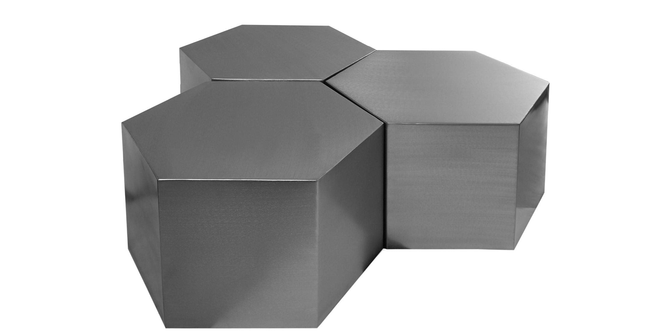 

    
Brushed Chrome Modular Coffee Table HEXAGON 293-CT-3PC Meridian Contemporary
