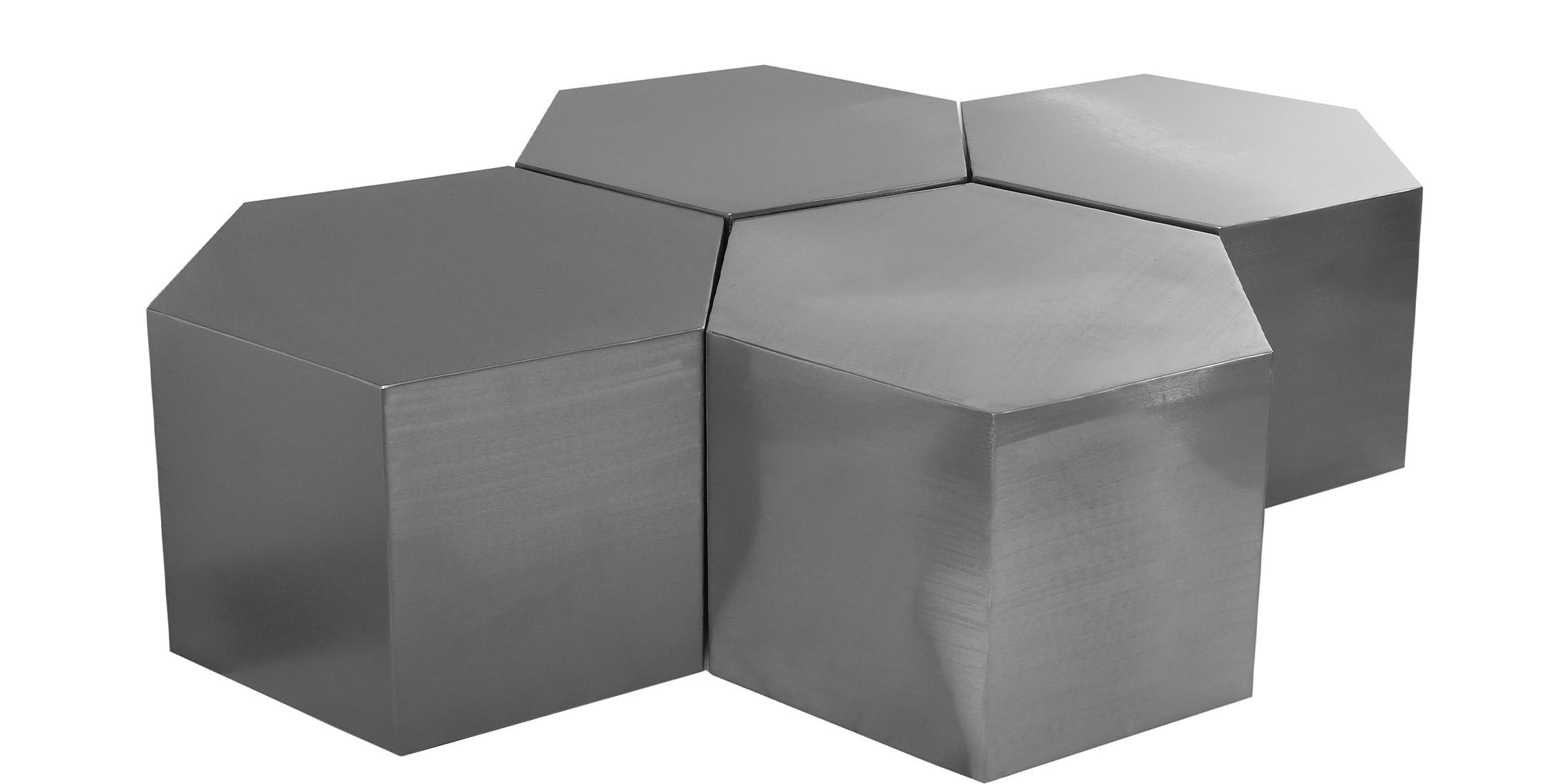 

    
Brushed Chrome Modular Coffee Table HEXAGON 293-CT-4PC Meridian Contemporary
