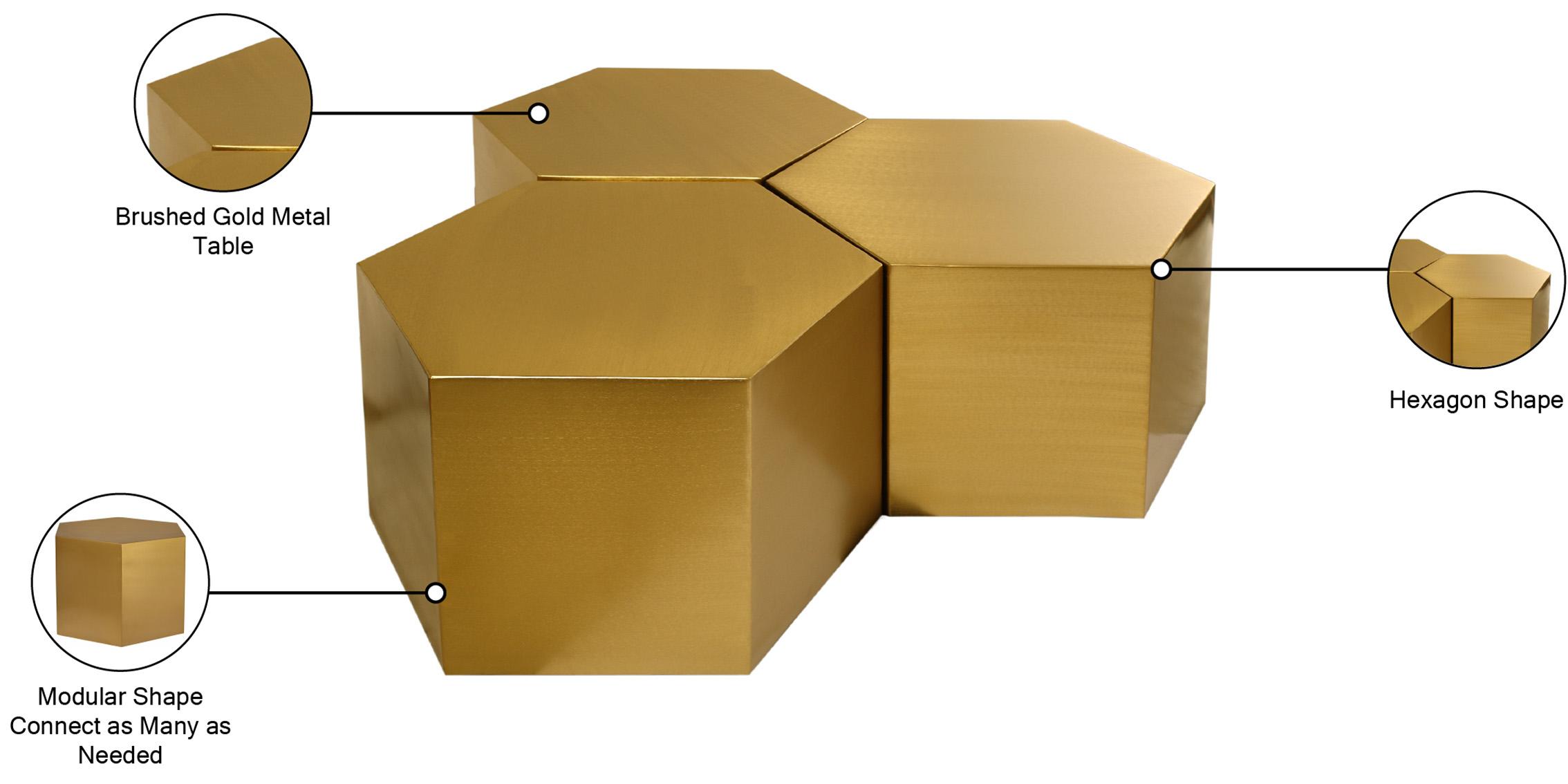 

    
 Order  Brushed Gold Modular Coffee Table HEXAGON 292-CT-3PC Meridian Contemporary
