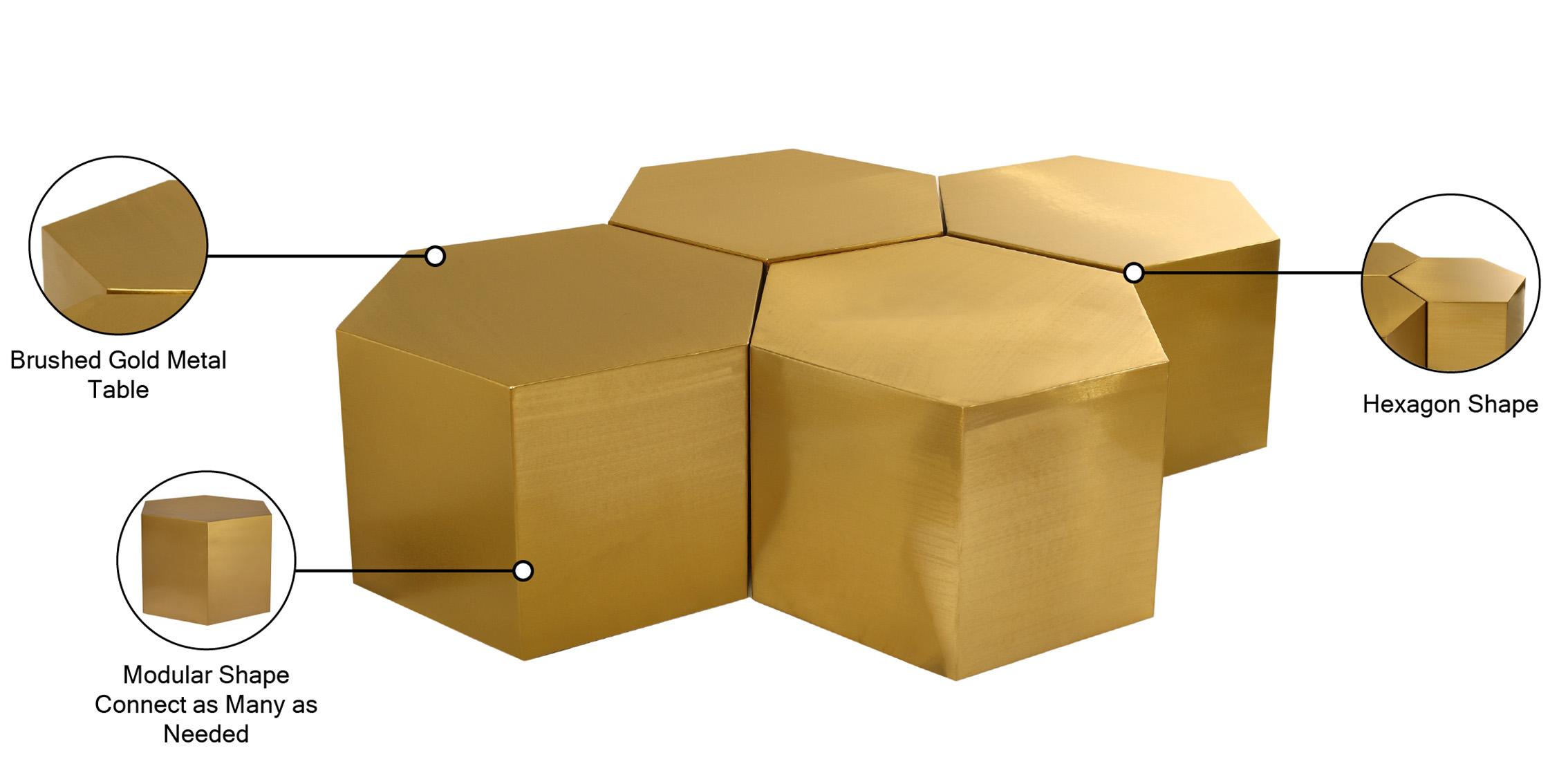 

    
 Order  Brushed Gold Modular Coffee Table HEXAGON 292-CT-4PC Meridian Contemporary
