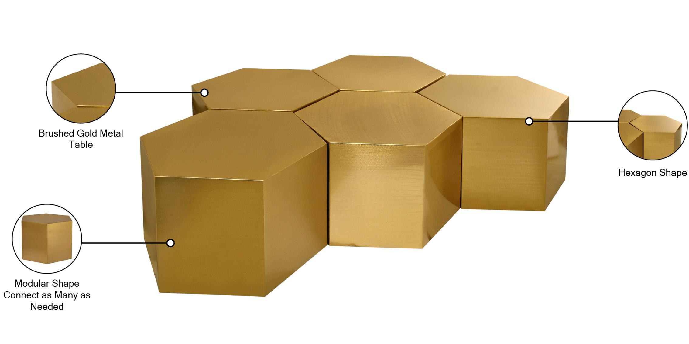 

    
 Order  Brushed Gold Modular Coffee Table HEXAGON 292-CT-5PC Meridian Contemporary
