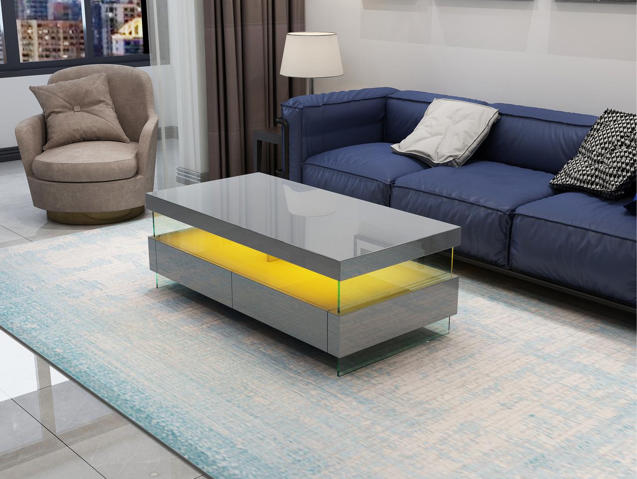 

    
Built In Led Style Coffee Table In Gray Glossy Finish Ria Galaxy Home Modern
