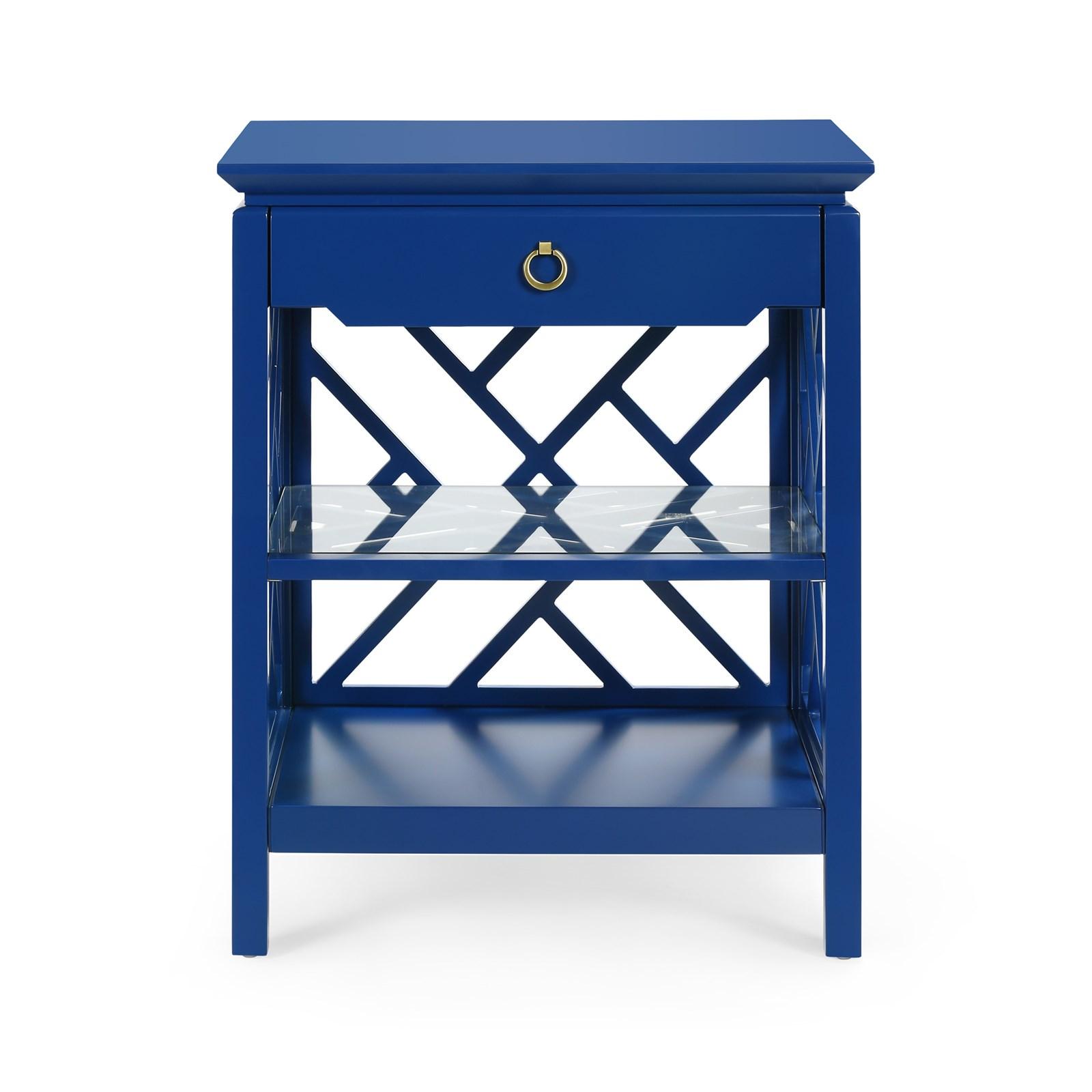 

    
Bungalow 5 Nantucket Modern Navy Blue Lacquered Wood 1-Drawer Side Table
