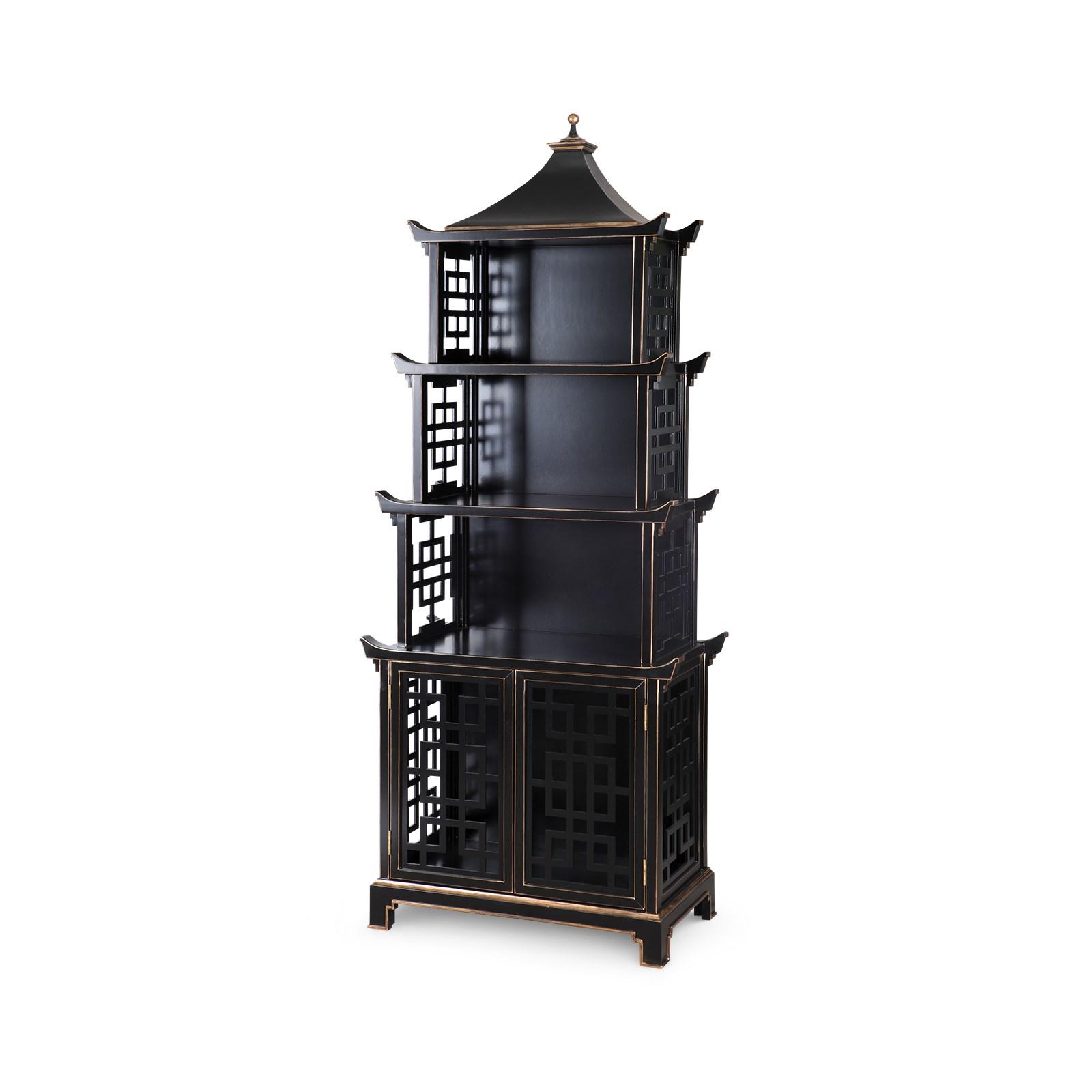 

    
Bungalow 5 Pagoda Contemporary Black Antique Lacquered Wood Shelf
