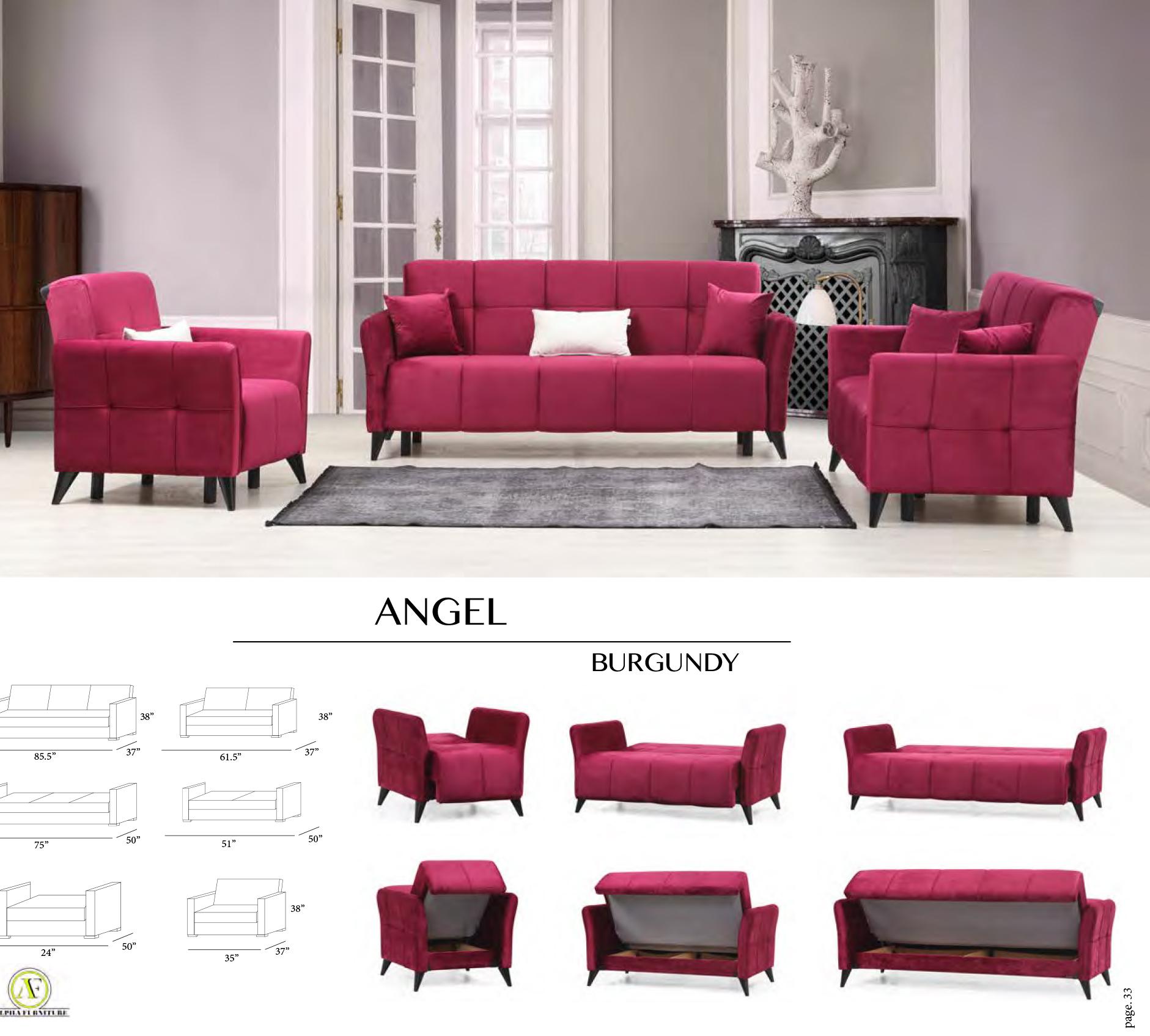 

    
Burgundy Chenille Fabric Sofa Bed Set 2Pcs Contemporary Alpha Furniture Angel
