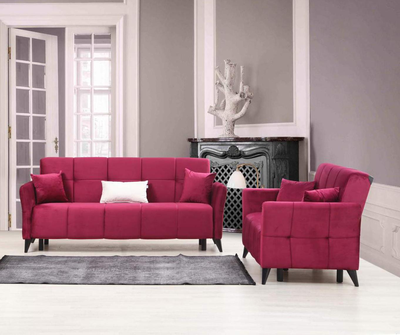 Contemporary Sofa and Loveseat Angel ANGL-R-S-Set-2 in Burgundy Fabric