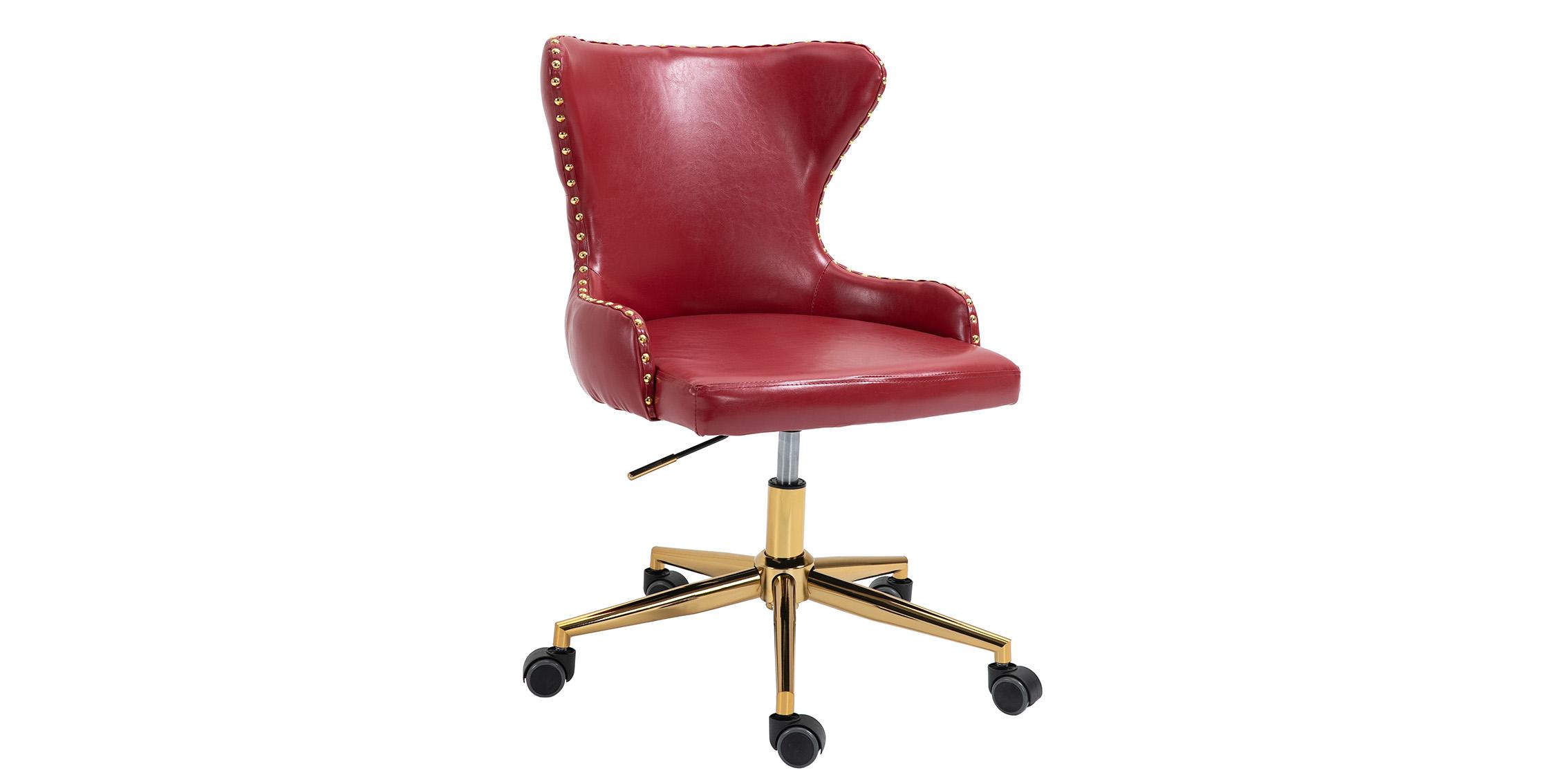 

    
Burgundy Faux Leather & Gold Swivel Office Chair HENDRIX 167Red Meridian Modern
