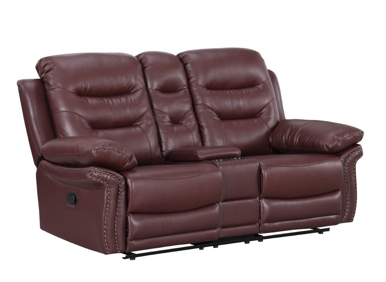 

    
Burgundy Leather Air / Match Recliner Loveseat with Console Global United 9392
