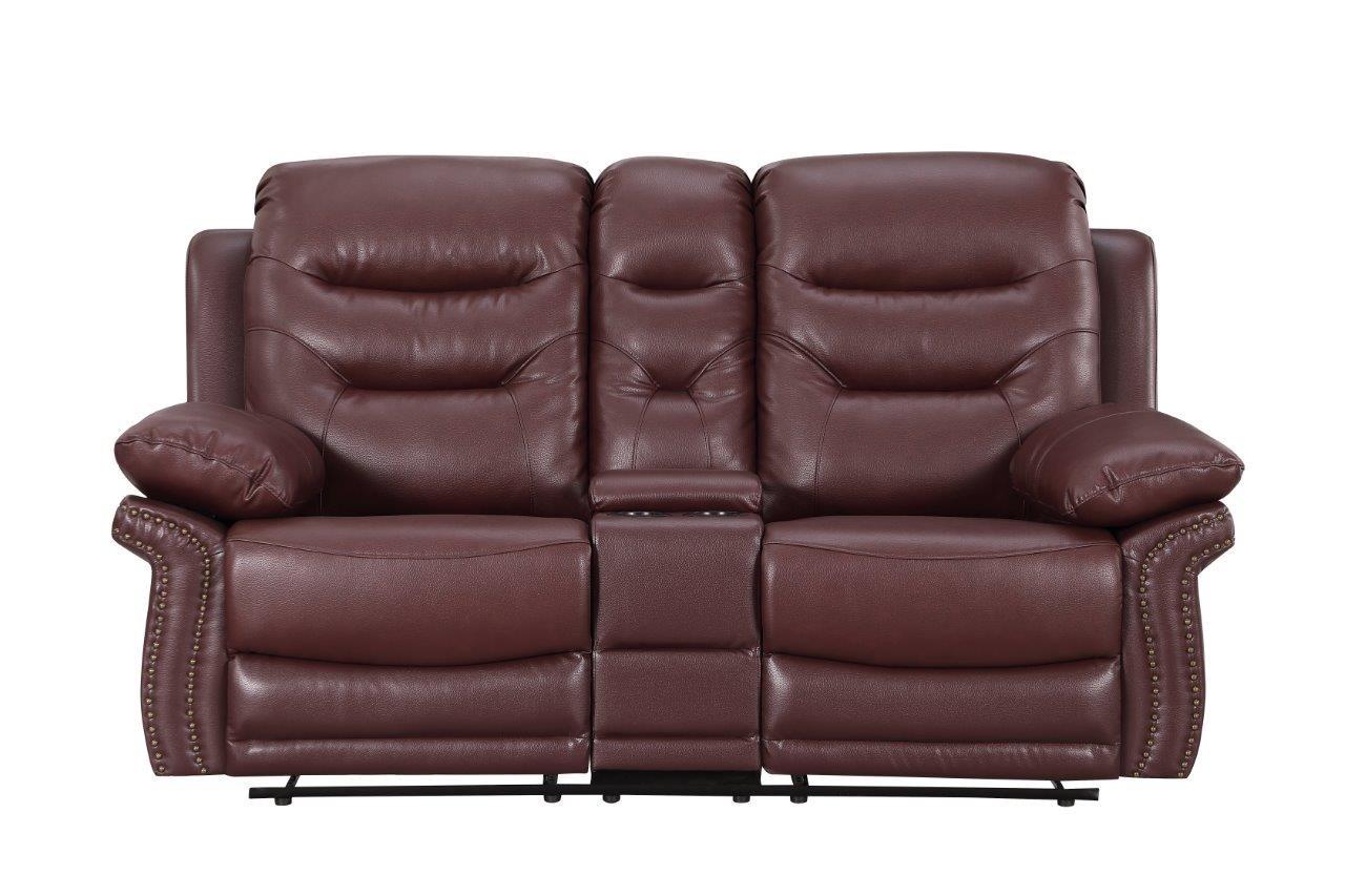 Contemporary Reclining Loveseat 9392 9392-BURGUNDY-CL in Burgundy Leather Match