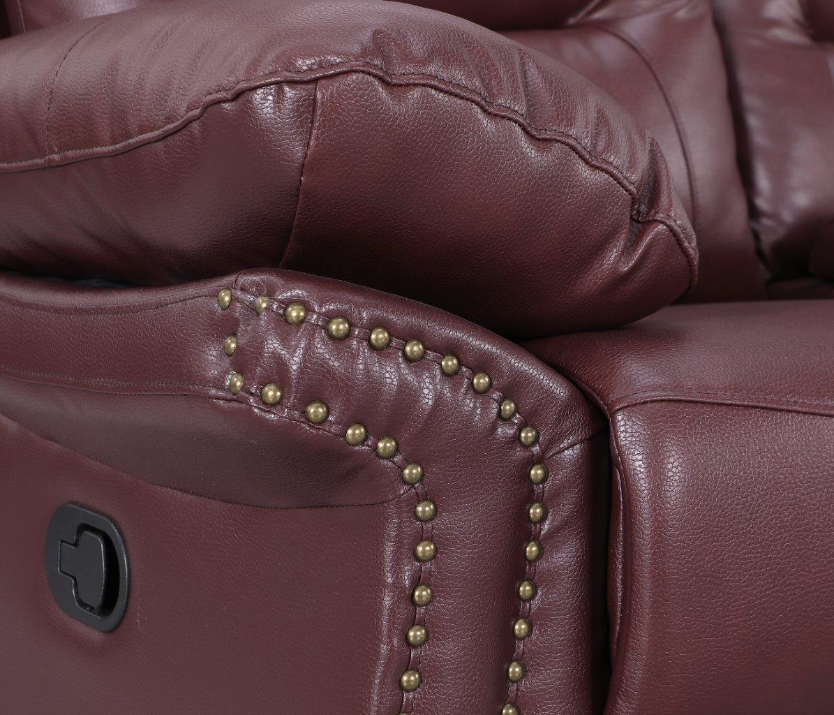 

    
9392-BURGUNDY-CL Burgundy Leather Air / Match Recliner Loveseat with Console Global United 9392
