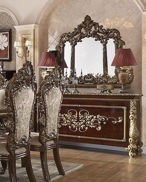 

    
Burl & Metallic Antique Gold Buffet Traditional Homey Design HD-1803

