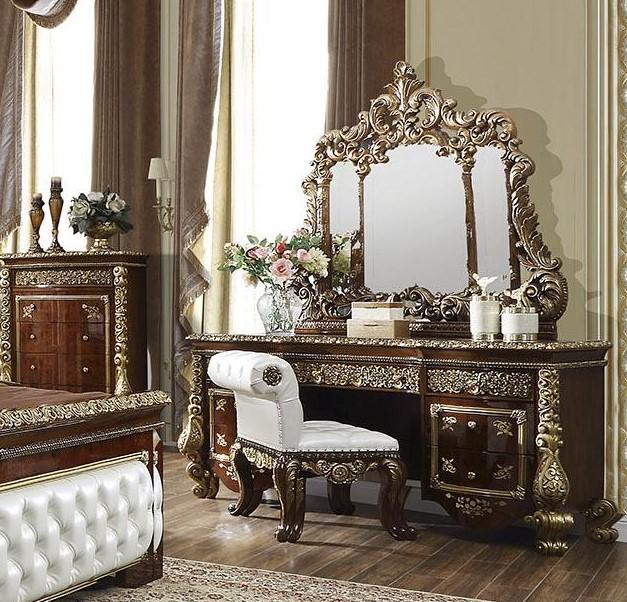 

    
Burl & Metallic Antique Gold Dresser Traditional Homey Design HD-1803
