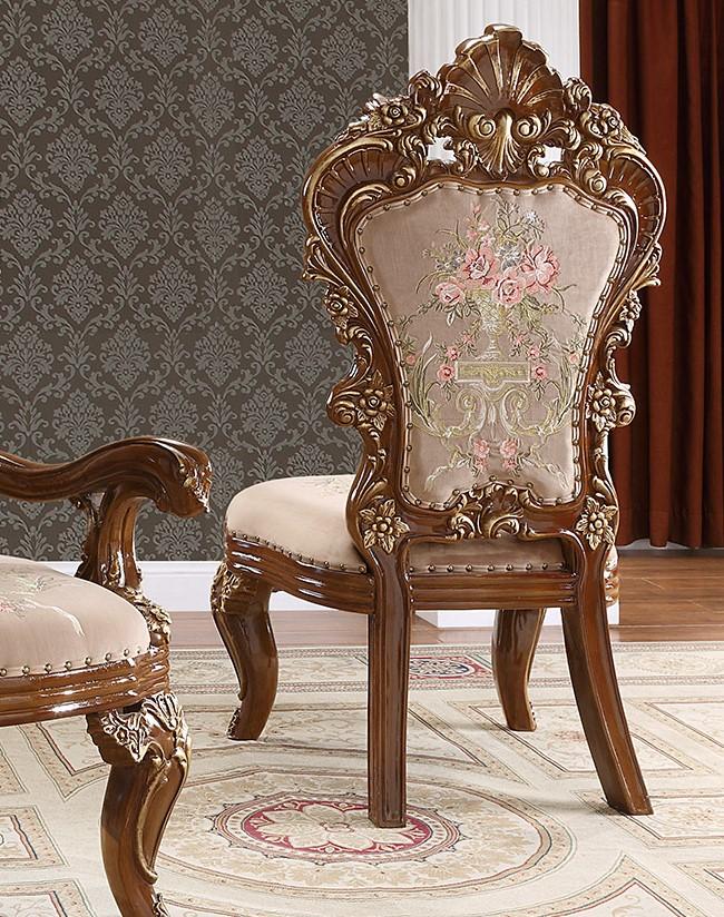 Traditional Dining Side Chair HD-1803 HD-SC1803-2PC in Dark Brown, Gold Chenille