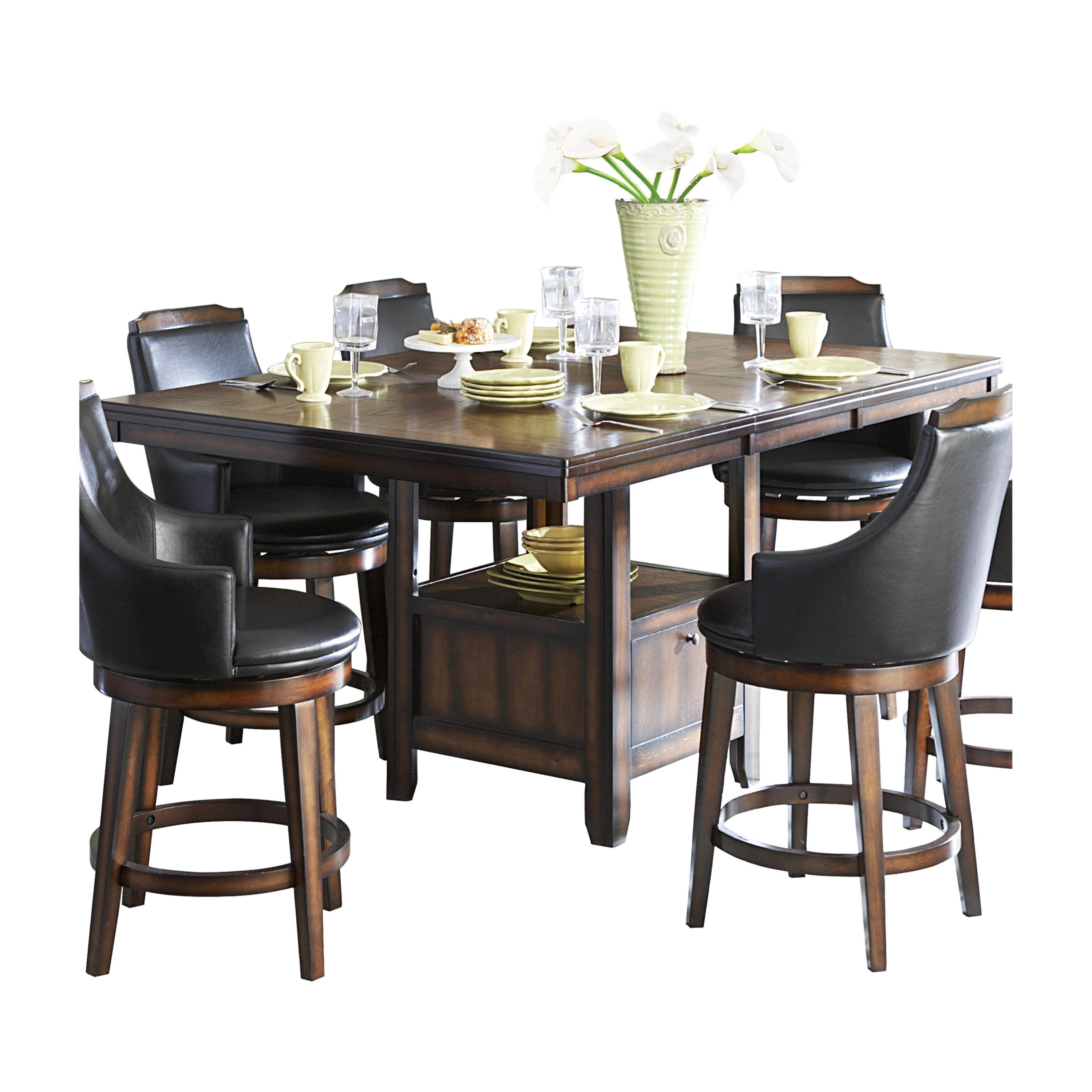 Transitional Dining Room Set 5447-36XL-5PC Bayshore 5447-36XL-5PC in Oak, Dark Brown Faux Leather