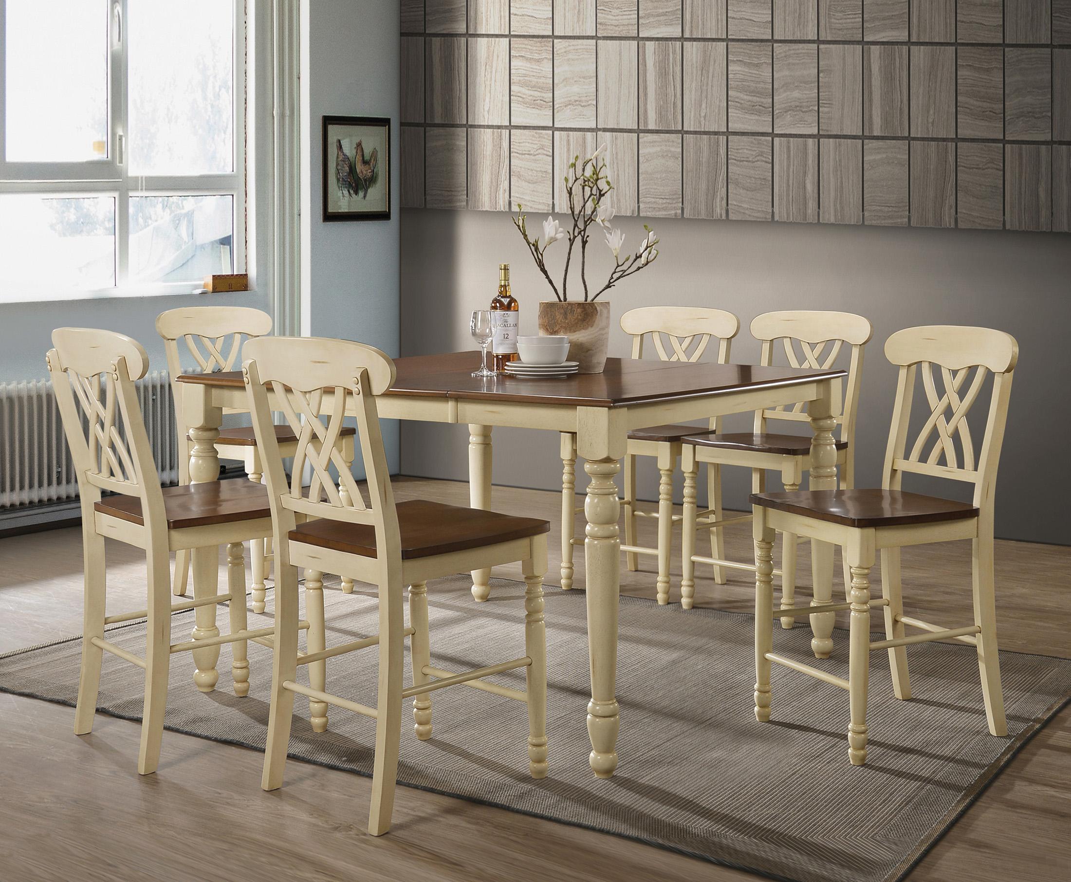 Traditional, Cottage, Farmhouse Dining Table Set Dylan 70430-Set-7 in Oak, Ivory 
