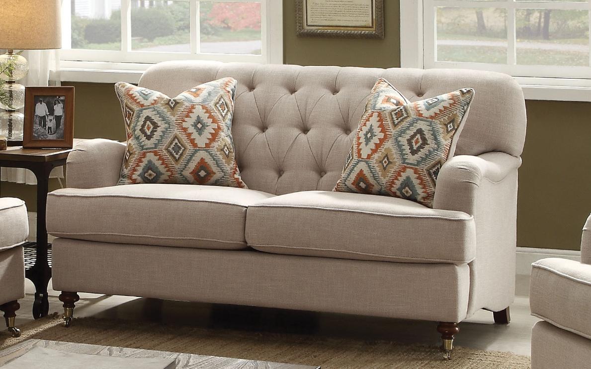 

    
Button Tufted Beige Fabric Loveseat Acme 52581 Alianza  Vintage Traditional
