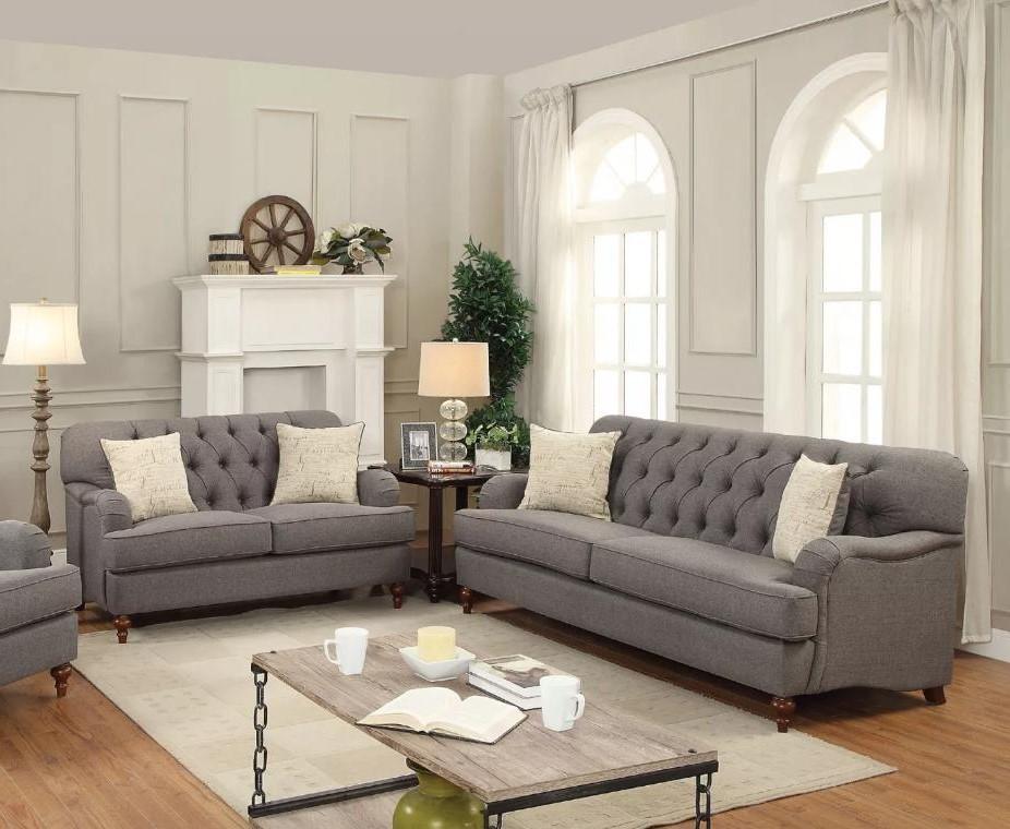 Traditional,  Vintage Sofa Loveseat Alianza Alianza 53690-Set-2 in Dark Gray Fabric