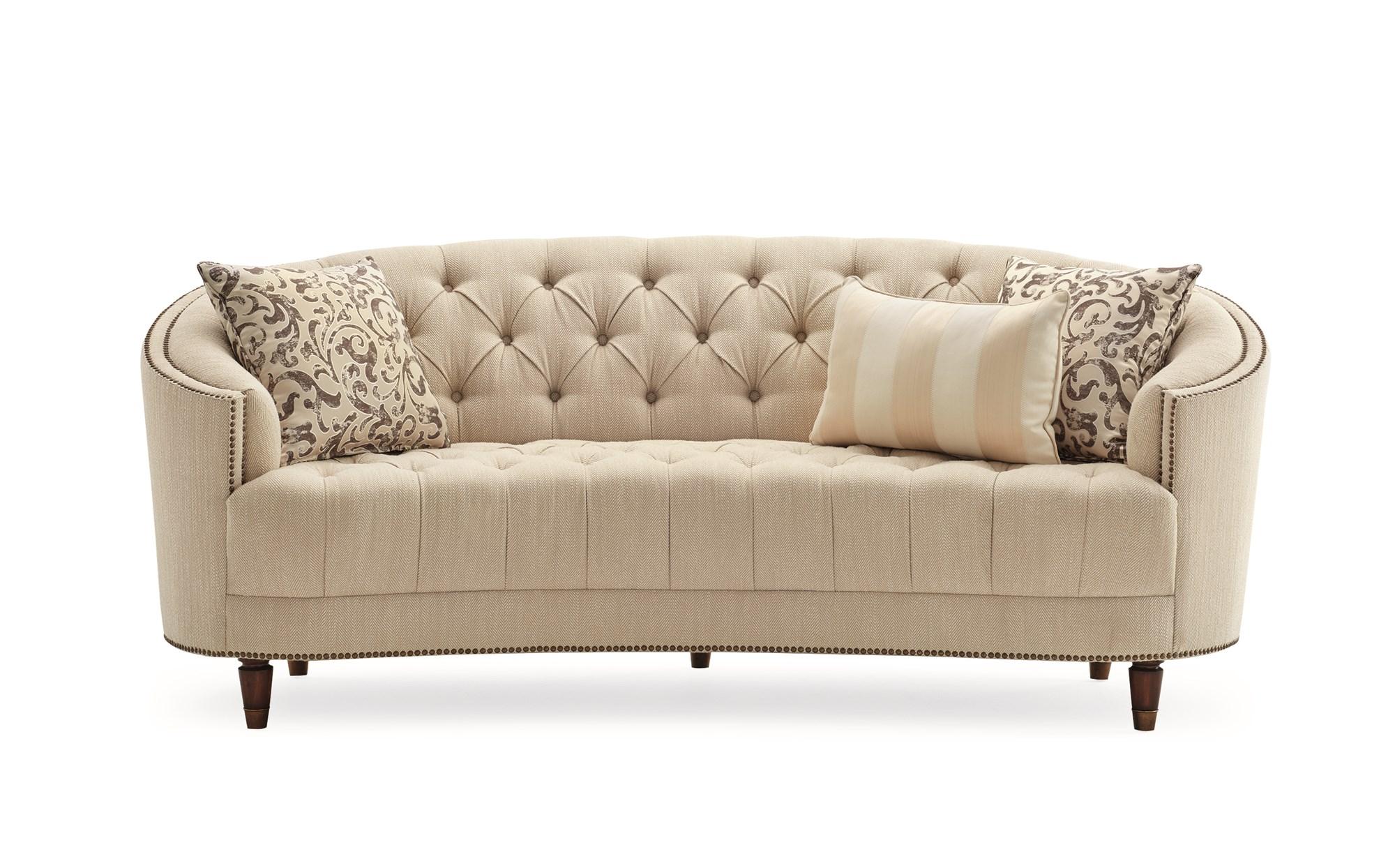 

    
Button-Tufted Natural Textured Herringbone Fabric Sofa CLASSIC ELEGANCE by Caracole
