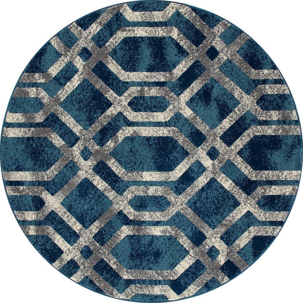 

    
Cachi Fretwork Blue/Gray 5 ft. 3 in. Round Area Rug by Art Carpet
