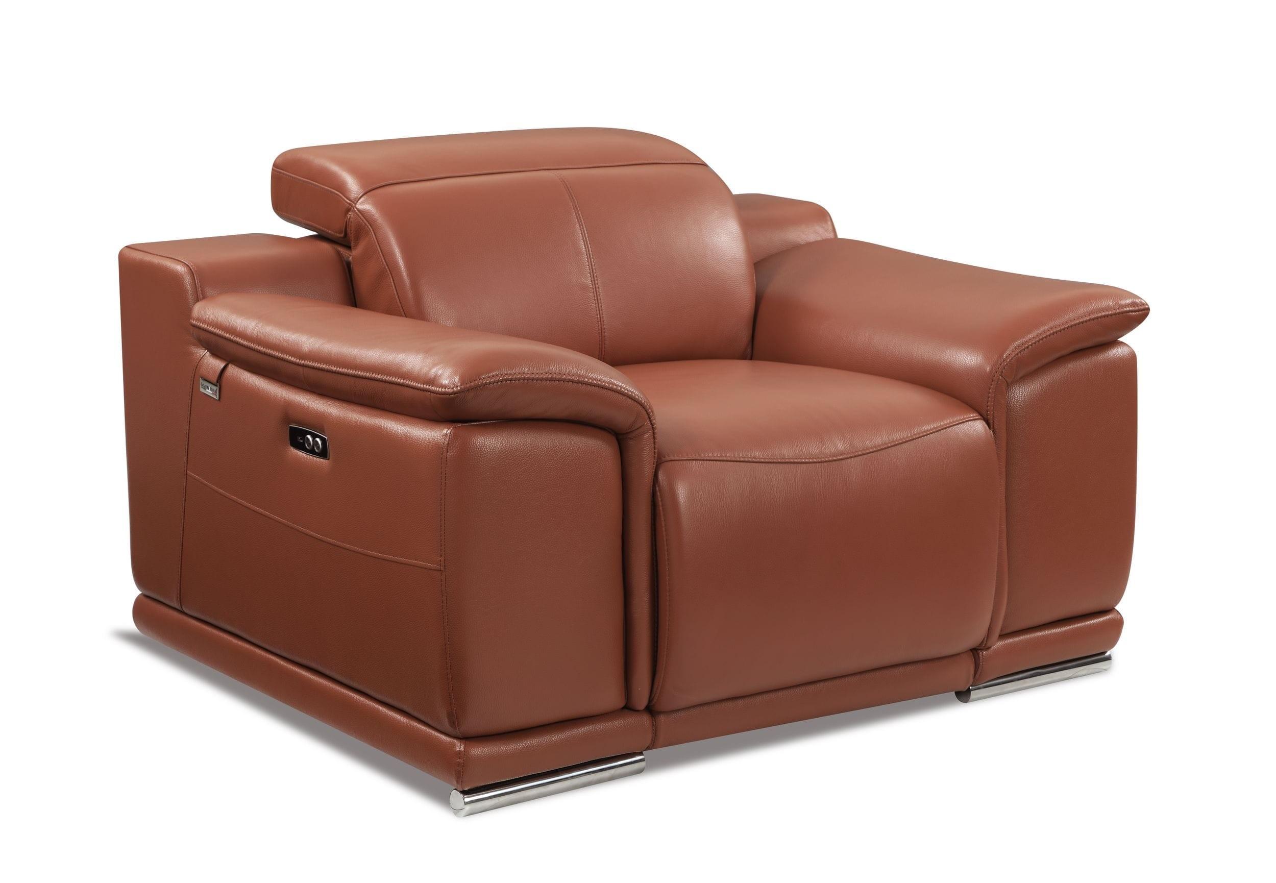 Contemporary Reclining Chair 9762 9762-CAMEL-CH in Camel Leather Match