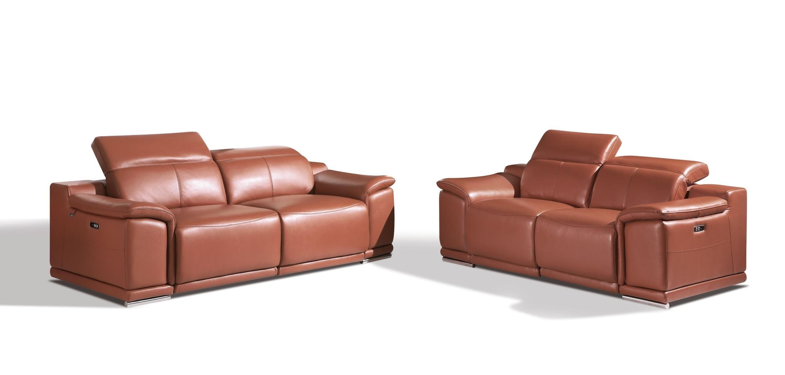 Contemporary Reclining Set 9762 9762-CAMEL-2PC in Camel Leather Match