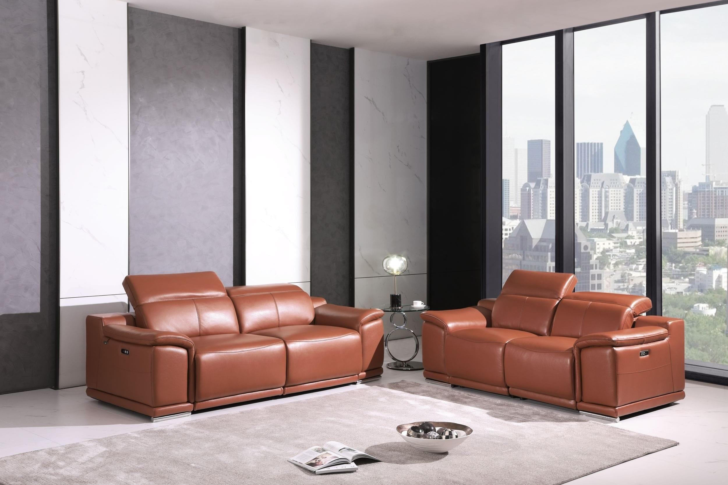 

    
CAMEL Color Leather Power Reclining Sofa Set 2Pcs Modern 9762 Global United
