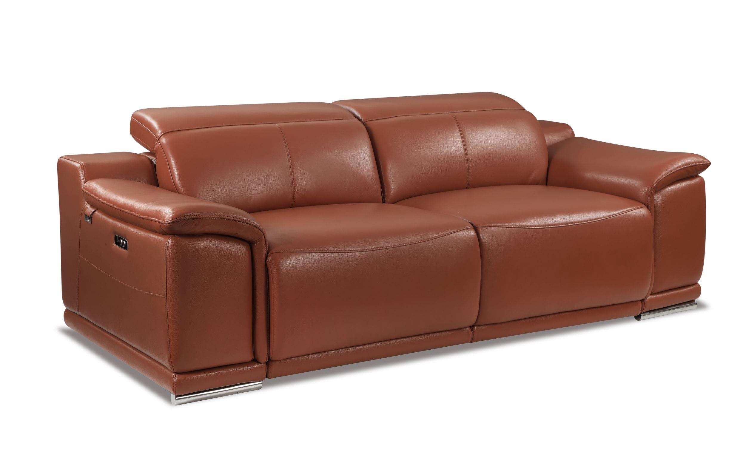 Contemporary Reclining Sofa 9762 9762-CAMEL-S in Camel Leather Match