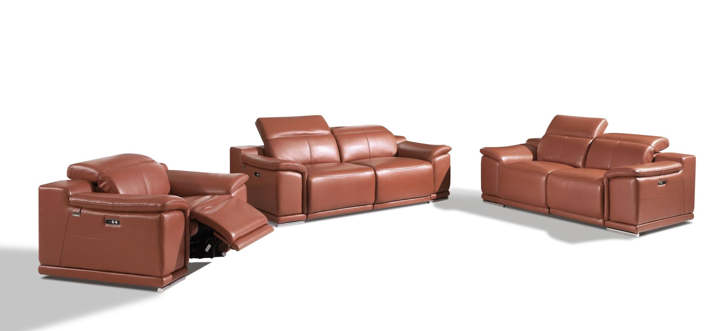 

    
CAMEL Color Leather Power Reclining Sofa Set 3 Pcs Modern 9762 Global United
