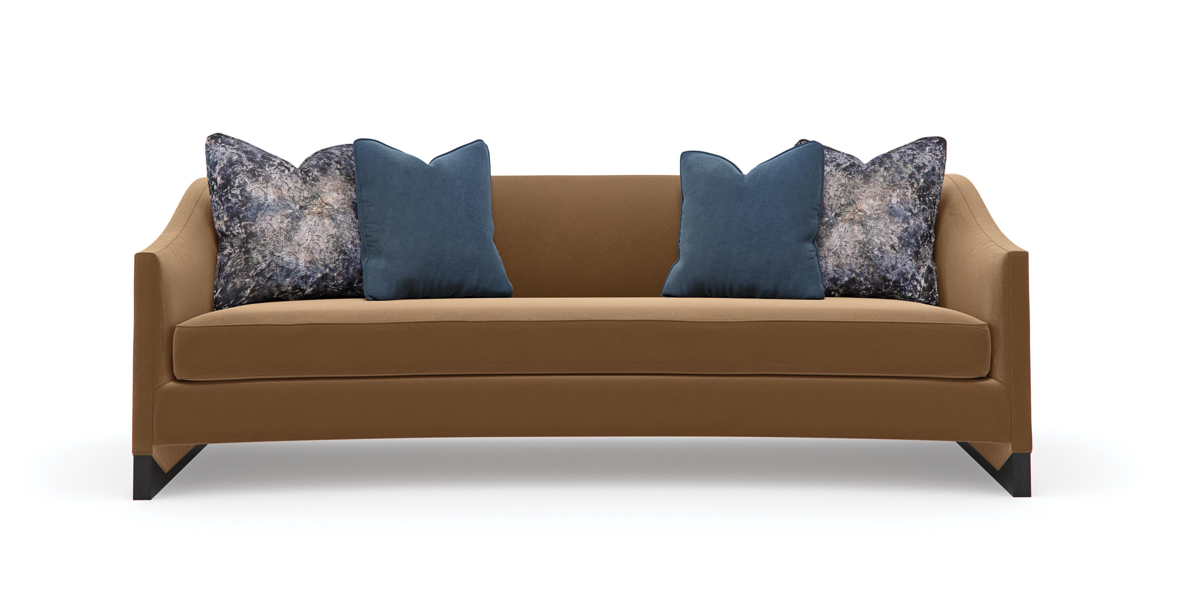 

    
Camel Colored Velvet Sofa Contemporary  Base Line Sofa by Caracole
