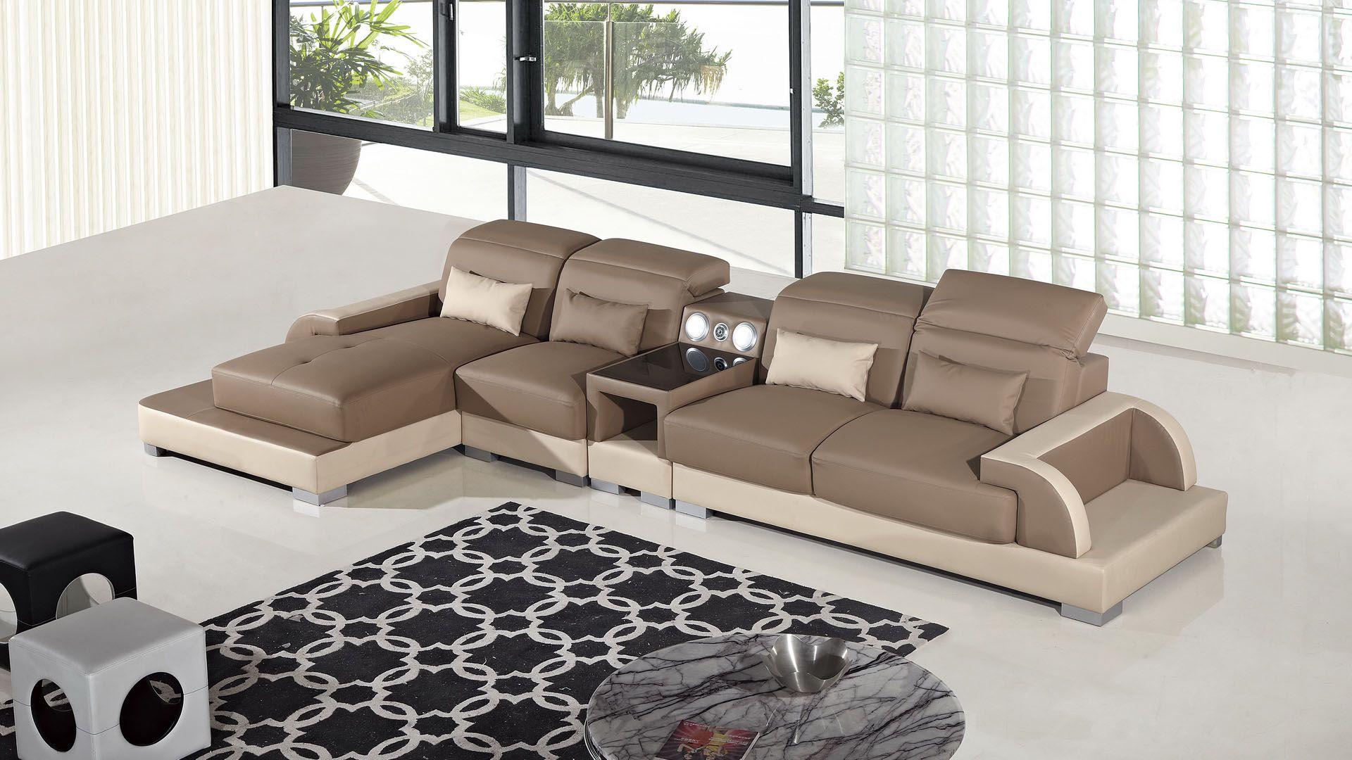 Contemporary, Modern Sectional Sofa AE-LD812-CA.CRM AE-LD812L-CA.CRM in Camel, Cream Faux Leather
