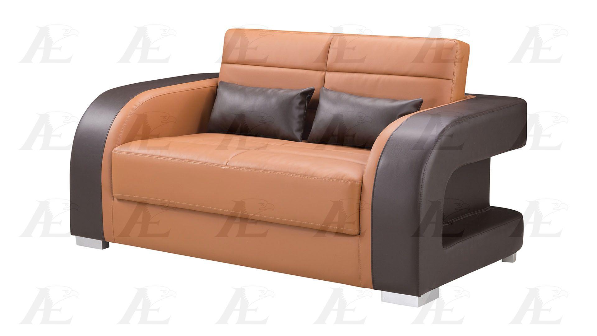 

    
 Order  Camel Dark Brown Faux Leather Sofa Set 3P AE-D816 American Eagle Modern
