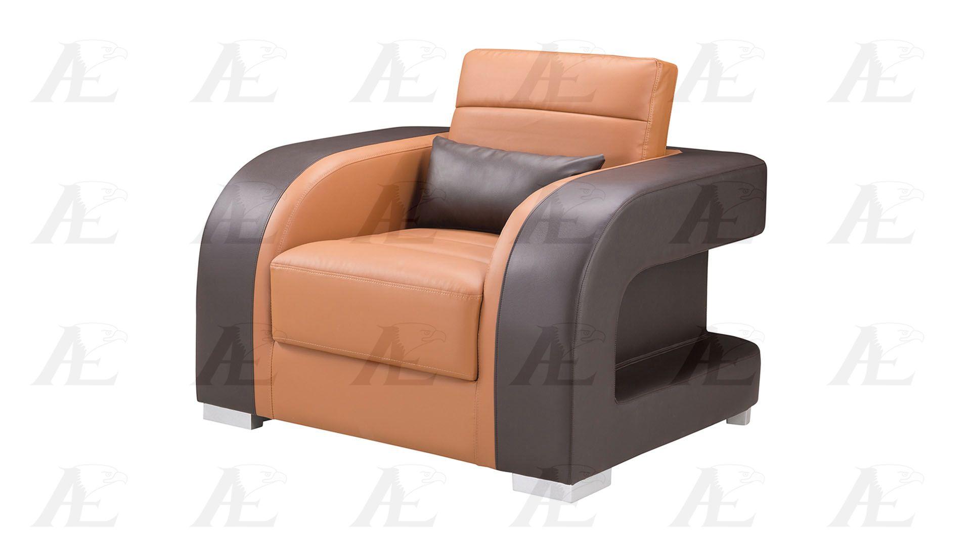 

    
 Shop  Camel Dark Brown Faux Leather Sofa Set 3P AE-D816 American Eagle Modern
