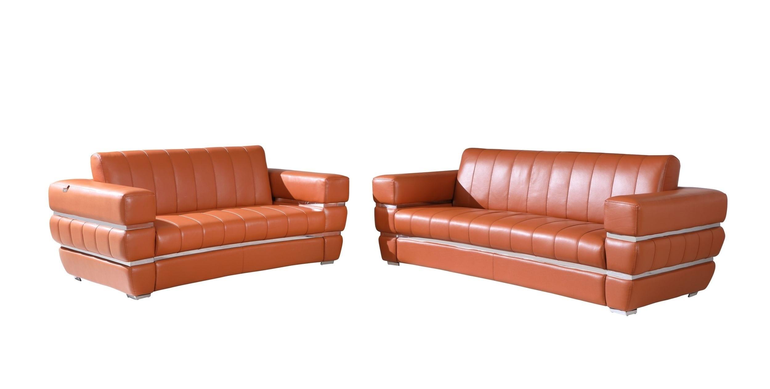 Contemporary Sofa and Loveseat Set 904 904-CAMEL-2PC in Camel Leather