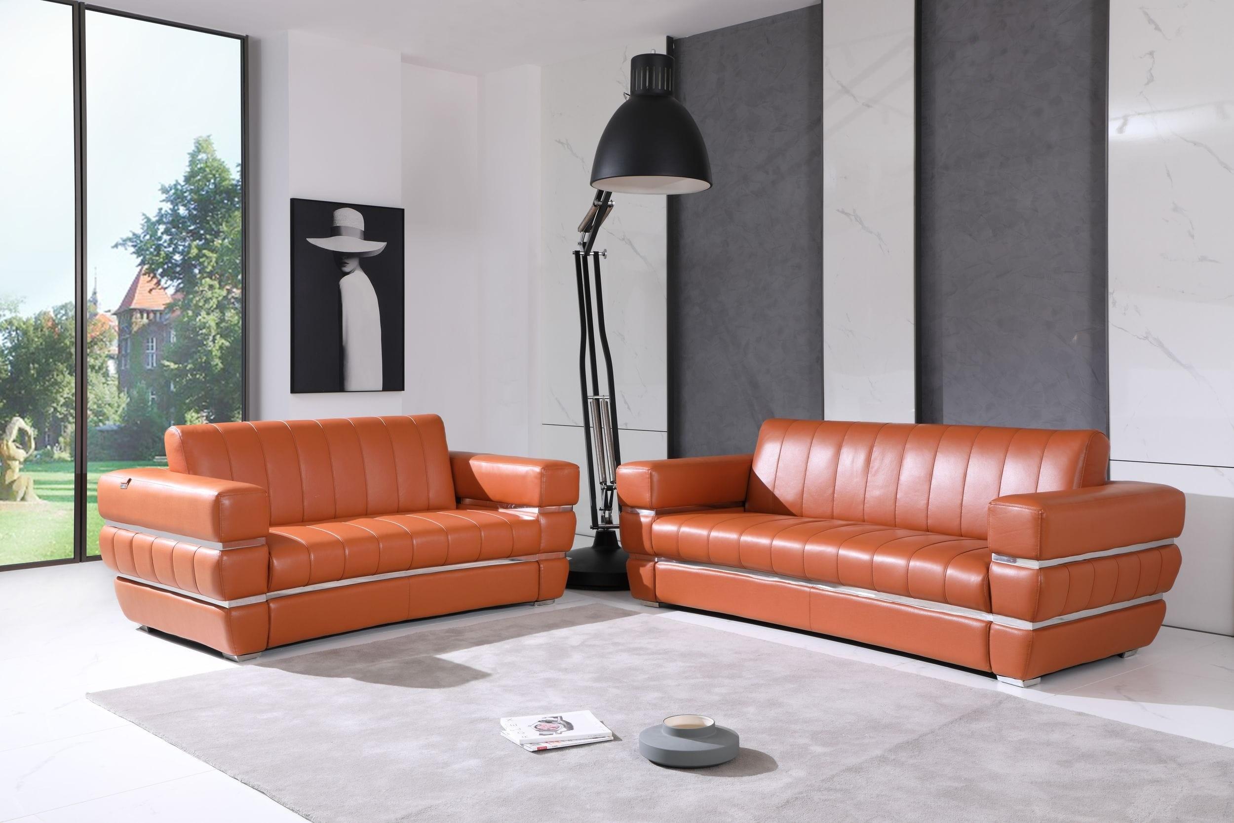 

    
Camel Genuine Italian Leather Sofa Set 2Pcs Contemporary 904 Global United
