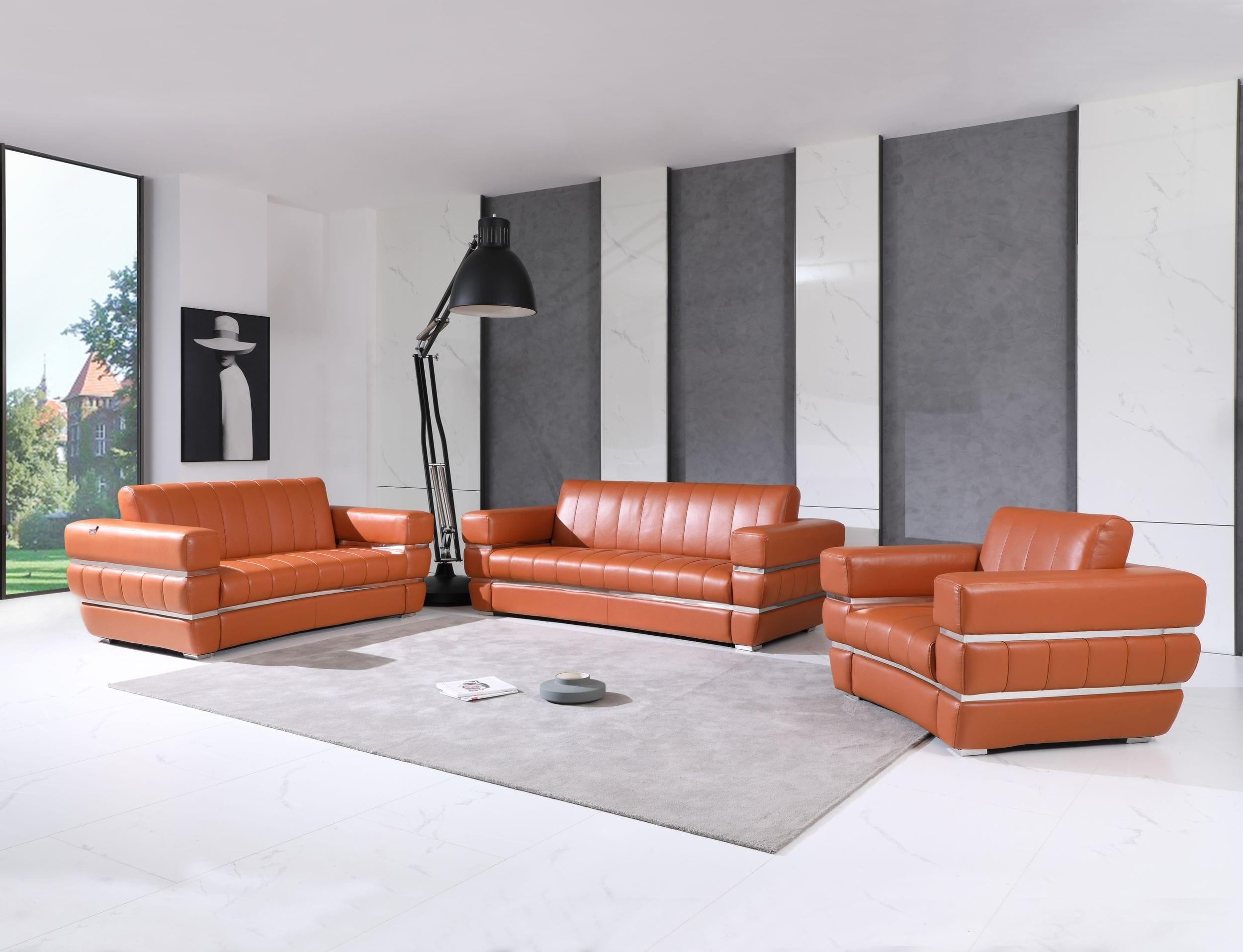 

    
Camel Genuine Italian Leather Sofa Set 3Pcs Contemporary 904 Global United
