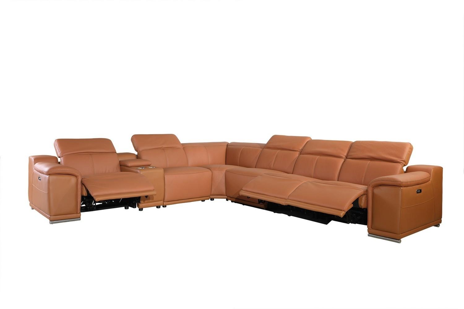 Contemporary Reclining Sectional 9762 9762-CAMEL-3PWR-7PC in Camel Italian Leather