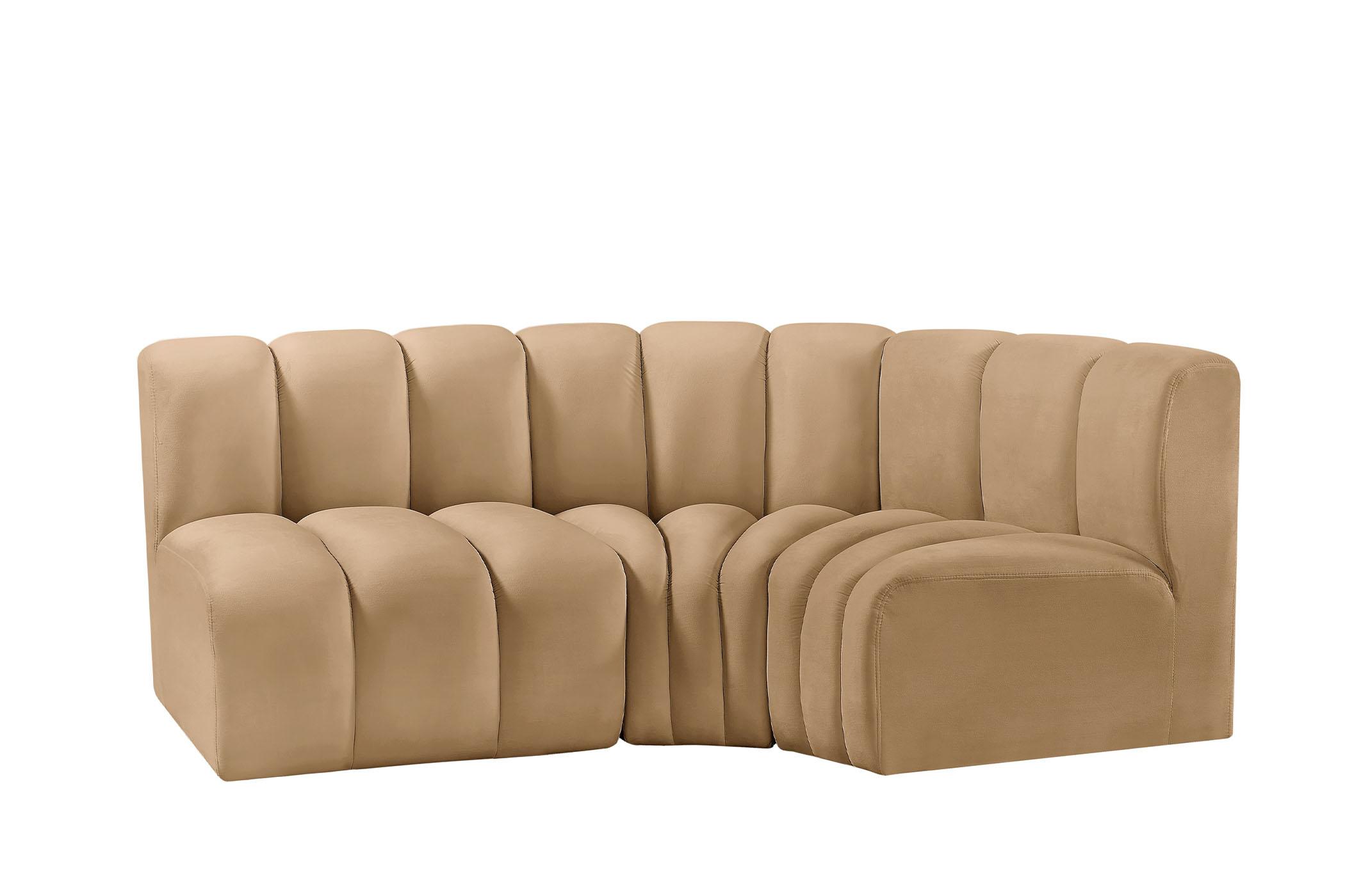 

        
Meridian Furniture ARC 103Camel-S3A Modular Sectional Sofa Camel Velvet 094308299273
