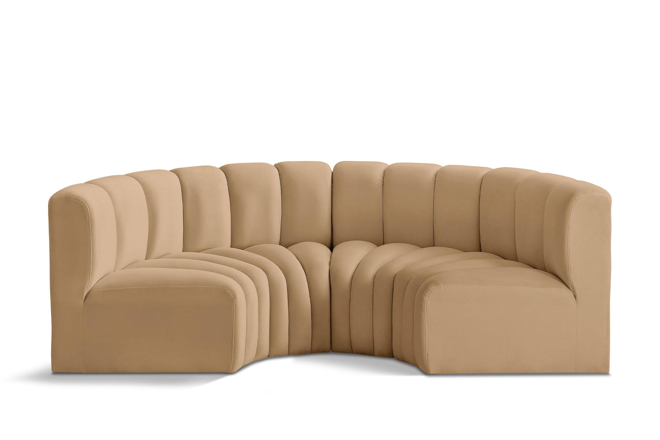 

        
Meridian Furniture ARC 103Camel-S4C Modular Sectional Sofa Camel Velvet 094308299358
