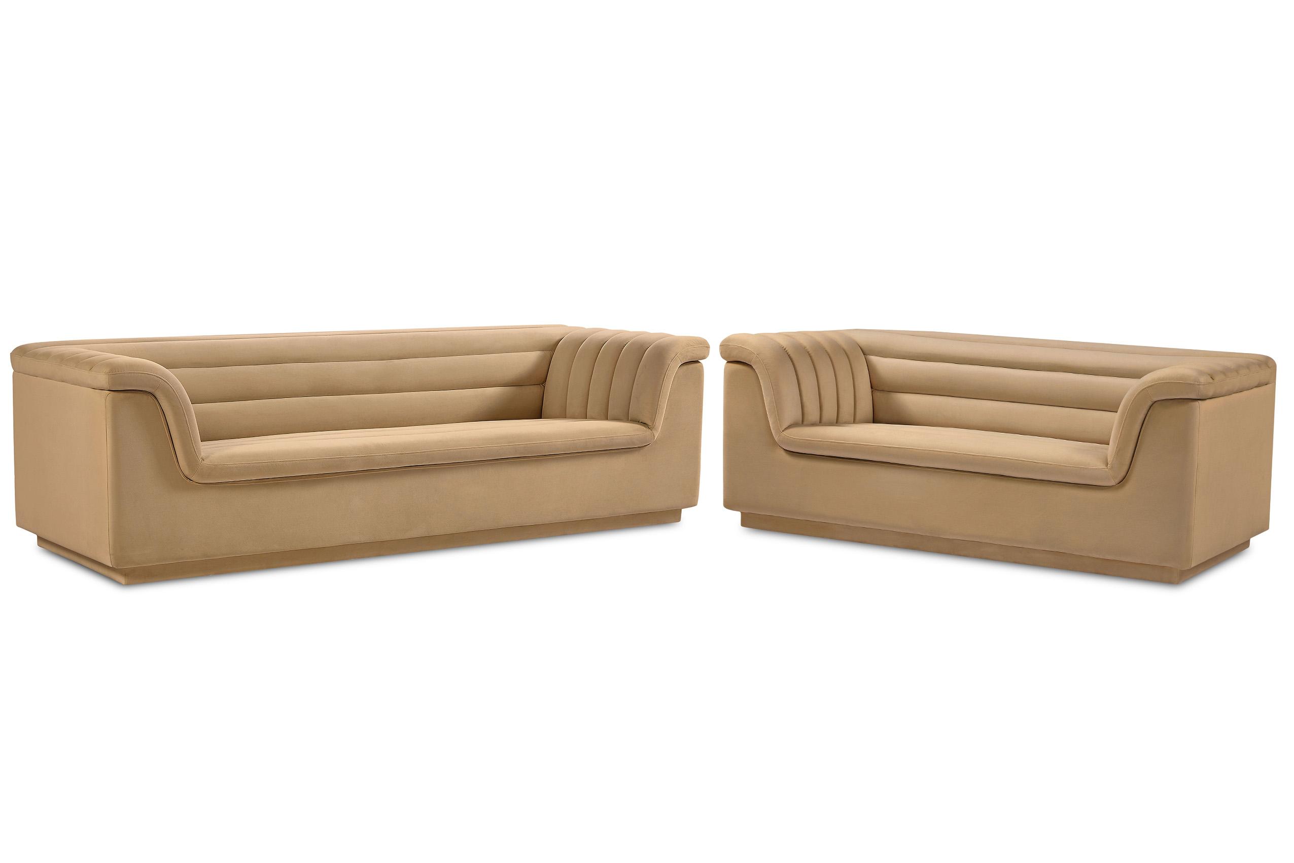 

    
Camel Velvet Channel Tufted Sofa Set 2Pcs CASCADE 192Camel-S Meridian Modern
